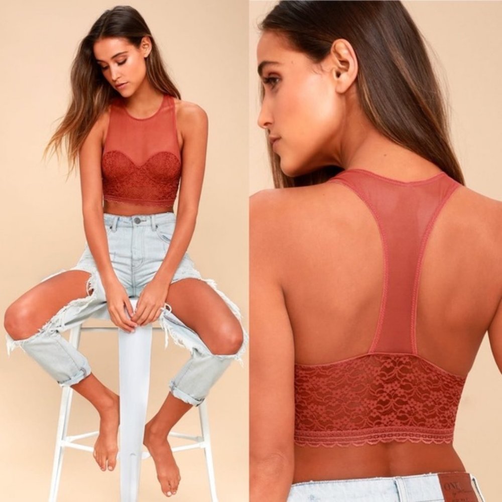 NEW Free People Boho Sheer Lace Racer Bralette XS Boho High Neck